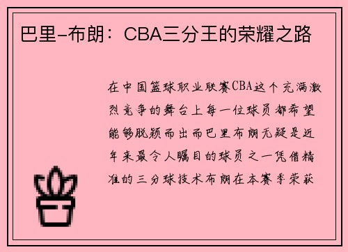 巴里-布朗：CBA三分王的荣耀之路
