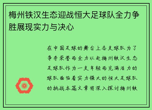 梅州铁汉生态迎战恒大足球队全力争胜展现实力与决心