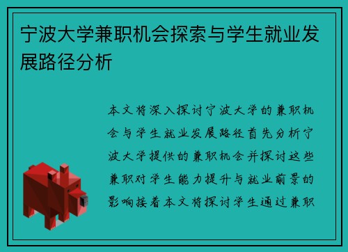 宁波大学兼职机会探索与学生就业发展路径分析